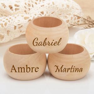 Anneaux de serviette en bois personnalisés, cadeaux de mariage rustiques, porte-serviettes avec nom personnalisé pour mariage, dîner, décoration de table - Product Image 3