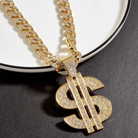 Collier chaîne cubaine avec pendentif dollar incrusté de cristaux, style hip-hop pour enfants, accessoires de danse de rue et de boîte de nuit – Vente chaude