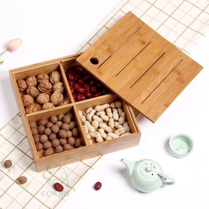 Eco-Friendly Natural Bamboo 4-Compartment <b>Snack</b> <b>Tray</b> with Lacquered Finish Divided Wooden Serving Platter for Party Appetizers - Product Image 1