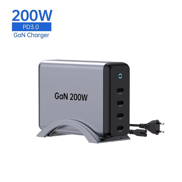 Tommox Desktop Tablet Multi Charger 200W GaN PD 3.0 Fast Charging 4-Port Foldable Mobile USB C Charger Station for Laptop/USB-C