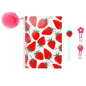 Juego <span class=keywords><strong>de</strong></span> cuaderno en espiral A5, bolígrafo, Clip <span class=keywords><strong>de</strong></span> papel, pompón <span class=keywords><strong>de</strong></span> piel, llavero, lindo gato, unicornio, fruta, papelería temática para la escuela y la Oficina - Product Image 5
