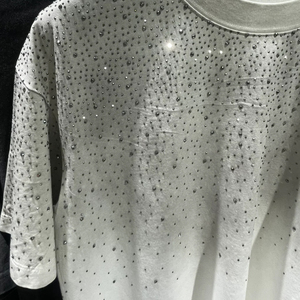 T-shirt décontracté pour homme à col rond en coton épais, motif strass, coupe oversize, longueur courte, tricoté, avec <span class=keywords><strong>logo</strong></span> <span class=keywords><strong>diamant</strong></span> personnalisé - Product Image 2