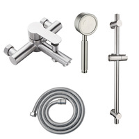 Ensemble de robinet de douche simple en acier inoxydable 304 mitigeur chaud et froid pluie douce exposée pommeau de douche de salle de bain dissimulé brossé