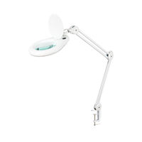 On Off Switch LED Magnifying Lamp Round Glass Lens Magnifier Desk Light with Flip Dust Cover C Clamp Swing Arm for Nail Salon