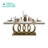 Vente en gros de meubles SK-YHZ-J002 modernes table de cuisine et 6 chaises ensemble de salle à manger de luxe en métal acier inoxydable et marbre