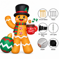 Homme en pain d'épices gonflable de Noël de 6 pieds avec ornement de tasse de Noël, décoration de jardin extérieur, design personnalisé