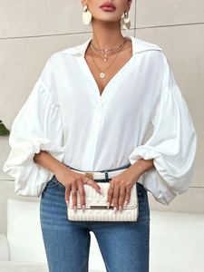 Nouveau haut décontracté à manches longues bouffantes pour <span class=keywords><strong>femme</strong></span>, motif pois français, col semi-ouvert, coupe ample, collection 2026 - Product Image 6