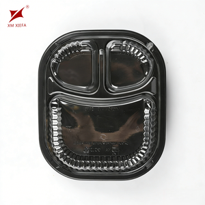 Conteneur alimentaire en plastique rectangulaire transparent noir jetable, acceptant l'impression de logo personnalisé, boîtes en plastique à emporter pour le déjeuner - Product Image 1