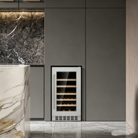 Refrigerador de Vino Vertical Delgado con Puerta Reversible, Luz LED sin Rayos UV, Enfriador de Vino Integrado para el Hogar