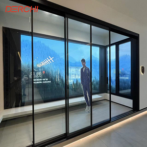 Portes coulissantes intérieures en verre trempé DERCHI 8 mm, cadre noir en aluminium, fermeture douce, 4 panneaux, portes coulissantes en verre intérieures fines et étroites - Product Image 4