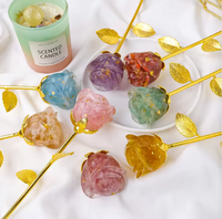 Kristal Penyembuh Resin Bunga Mawar Alami Amethyst Rose Quartz Chips Epoxy Batang Emas Hiasan Bunga Grosir