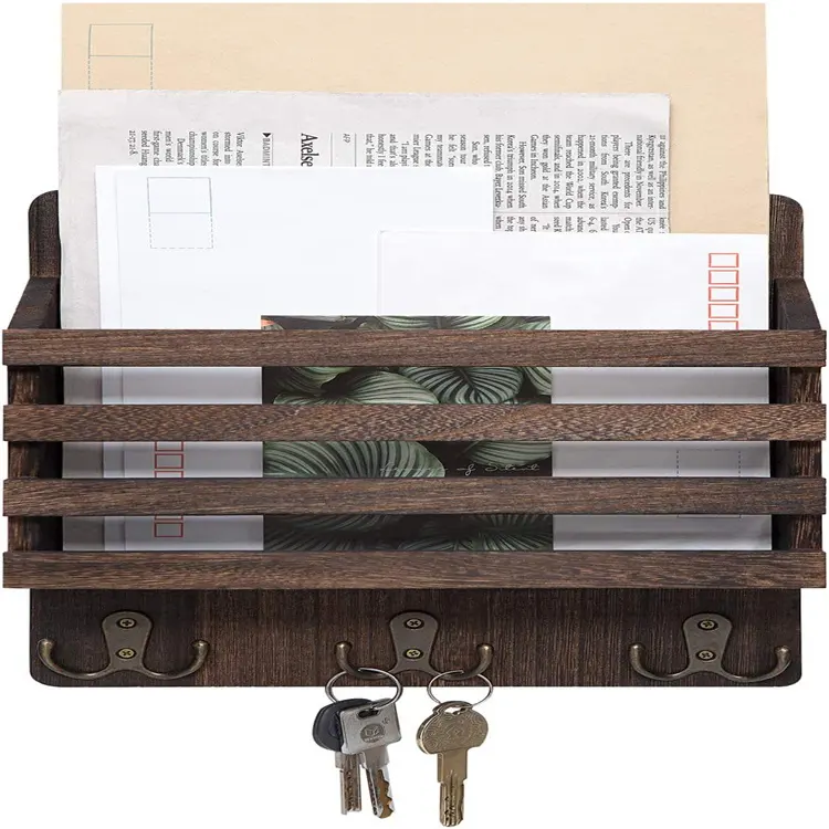 Boîte de rangement de clés mural rustique, trieuse pour Mail, boîte de rangement de clés en bois, porte-lettres