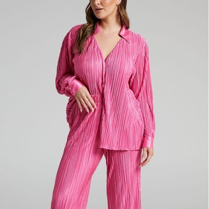 Nuevo Diseño, Venta Caliente, Ropa de Lino Otoñal, Camisa Informal Modesta, Pantalones de Cintura Alta, Traje de Dos Piezas de Lino a Rayas para Mujer - Product Image 2