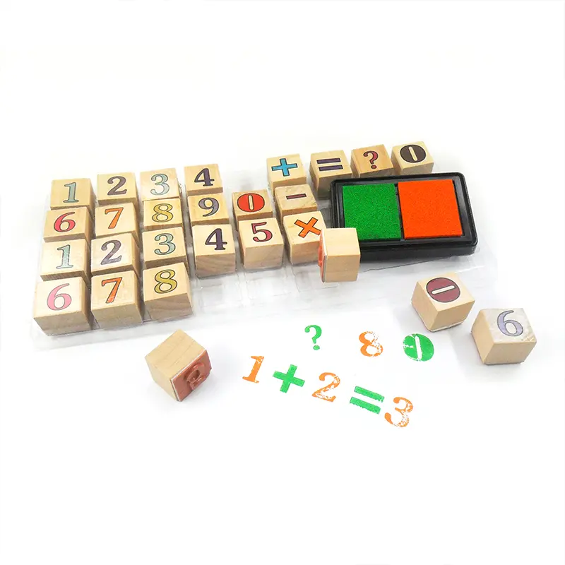 Giocattoli per bambini Set di timbri in legno con numero di lettera dell'alfabeto personalizzato personalizzato per bambini con tampone di inchiostro