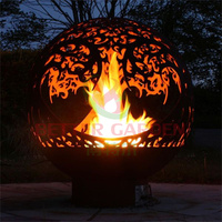 Sphère de feu en acier corten, boules de feu en acier corten faites à la main