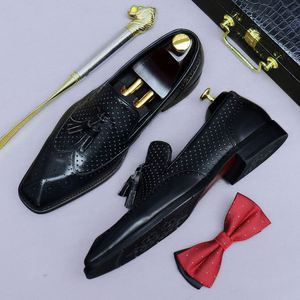 Summer <b>Men</b> Handmade Genuine Leather Office Career Pointed Toe Fashion Tassels Hollow Breathable Anti-Slip <b>Dress</b> - Product Image 3