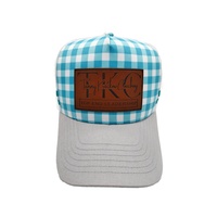 Casquette de camionneur vichy à profil haut personnalisé avec logo en cuir à 5 panneaux à rayures latérales Australian Country Club Outdoor Snap Hat