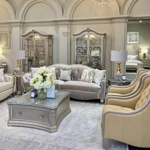 طقم أثاث جديد بتصميم أمريكي حديث من الخشب الصلب والقماش، طراز ريترو فرنسي لفيلا مع أرجل من الفولاذ المقاوم للصدأ وحشوة إسفنجية - Product Image 4