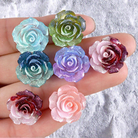 Bunga Mawar Buatan dari Resin Lukis Tangan Model Flatback Cabochon Hiasan Aksesoris Warna Gradasi 18mm Kerajinan DIY Liqin
