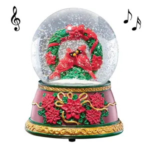 تمثال كاردينال مرسوم يدويًا كرة ثلج موسيقية لعيد الميلاد لتزيين المنزل