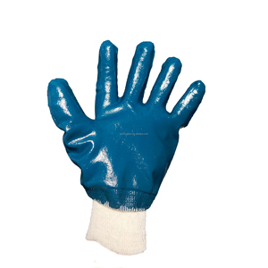 Gants enduits de nitrile entièrement bleus tricotés au poignet en coton de vente chaude - Product Image 4