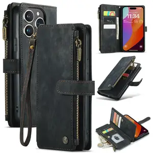 CaseMe Wallet Ledertasche für iPhone 15 Pro Max Plus Armband Multifunktion ale Trage tasche für iPhone 15 ProMax Cover