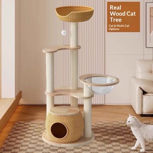 Arbre à chat tout-en-un en bois massif avec sisal, plateforme de saut multi-niveaux en forme de capsule spatiale, étagère peu encombrante - Product Image 3