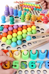 Montessori jouets en bois Clip perles jeu éducatif pêche planches puzzle pour enfants WPT61-B vente en gros