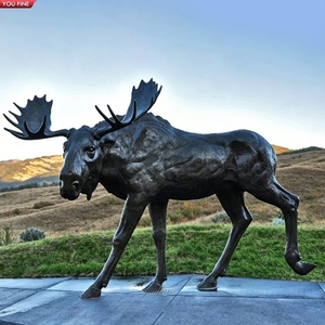 YOUFINE - Estatua Moderna de Alce Caminando en Bronce con Base de Roca, Escultura de Animales Salvajes de Tamaño Real para Reserva Natural y <span class=keywords><strong>Cabaña</strong></span> - Product Image 4