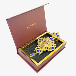 HT工厂销售新设计希腊镀金大尺寸合金东正教主教胸前十字项链与彩色石头 - Product Image 2