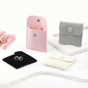 Pochette à bijoux en flanelle avec bouton-pression, sac à rabat, sac de rangement pour colliers, sac d'emballage, pochette en coton Wenwan avec cordon de serrage, sac en velours peluche - Product Image 1