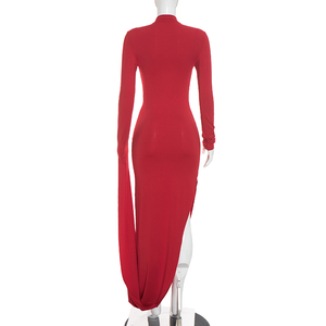 Viviblook D26DS287 Women Autumn Dress New Elegant Solid Color <b>Long</b> Sleeved Casual Slim Fit Evening Dress - Product Image 5