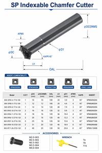 Fresa de Bisel Indexable de 45 Grados Serie SP con Insertos de Carburo SPMG Reemplazables, Herramienta de Fresado CNC para Centro de Mecanizado de Precisión OEM - Product Image 4