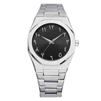Montre-bracelet à quartz pour homme OEM Fashion, boîtier en acier inoxydable noir mat, cadran avec chiffres arabes, mouvement à quartz Citizen.