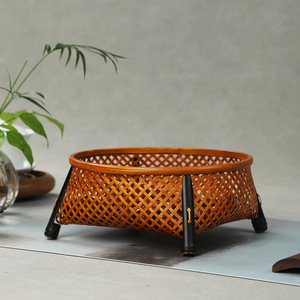 <b>Bamboo</b> woven lacquer snack <b>basket</b>, small fruit plate, tea tray, household fruit <b>basket</b>, dessert <b>basket</b>, Chinese tea set storage - Product Image 3