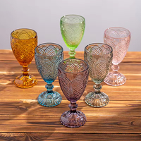 Verres à vin vintage en verre pressé SNW, design en relief, style océan, verres à vin colorés, verres à pied
