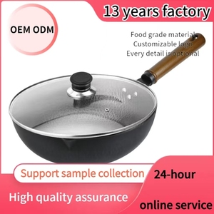 Meilleure vente, couvercle en verre trempé de 30cm ou couvercle en bois de chine, grand <span class=keywords><strong>Wok</strong></span> en fonte, poêle à frire forgée en <span class=keywords><strong>acier</strong></span> au <span class=keywords><strong>carbone</strong></span> - Product Image 3