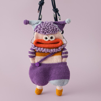 Porte-clés en peluche fait main au crochet, poupée à grande bouche, figurine de dessin animé, pochette bandoulière pour téléphone portable, à usage décoratif uniquement, pas un jouet