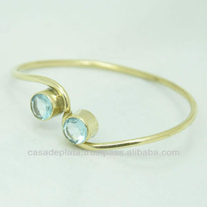 925 Sterling Silver <b>Bangle</b> Blue Topaz Gemstone <b>Gold</b> <b>Plated</b> Trendy Fashionable <b>Bangle</b> for Wedding Anniversary Party Gift - Product Image 1
