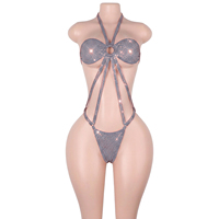 Tenues de danse exotiques : Bodysuits string à pois et paillettes argentées, style rétro Pin-up, coupe haute, pour soirées club, fêtes au bord de la piscine, festivals et raves
