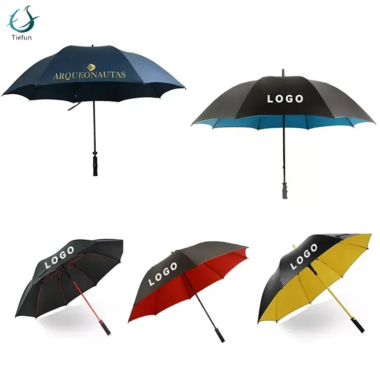 ספק סיטונאי קידום מכירות מותאם אישית לוגו מטריית יוקרה Windproof ידידותי לסביבה אוטומטי גולף מטריות עם לוגו מותאם אישית
