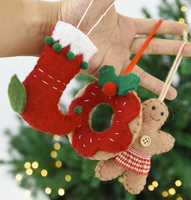 Décorations de Noël en feutre, ornements faits main en laine en forme d'homme en pain d'épices, décorations de maison pour les fêtes
