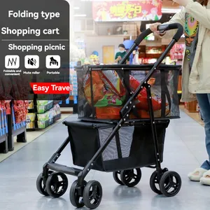 New Model Lightweight Supermarket Cheap Reusable Shopping Cart Hard Wearing Trolley Shopping Folding Cart