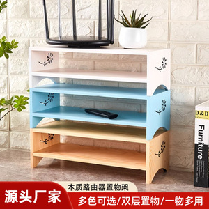 Solid Wood <b>Router</b> Stand 2 Tier Living Room Storage Shelf With Cable Management For Set Top <b>Box</b> And Remote Control - Product Image 5