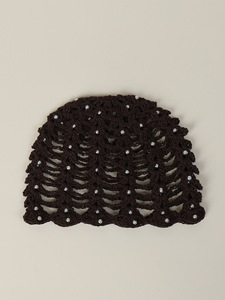 Bonnet en crochet perlé fait main pour femme, style vintage, ajouré en maille, doux, respirant, élastique, avec <span class=keywords><strong>filet</strong></span> à <span class=keywords><strong>cheveux</strong></span> décoratif - Product Image 4