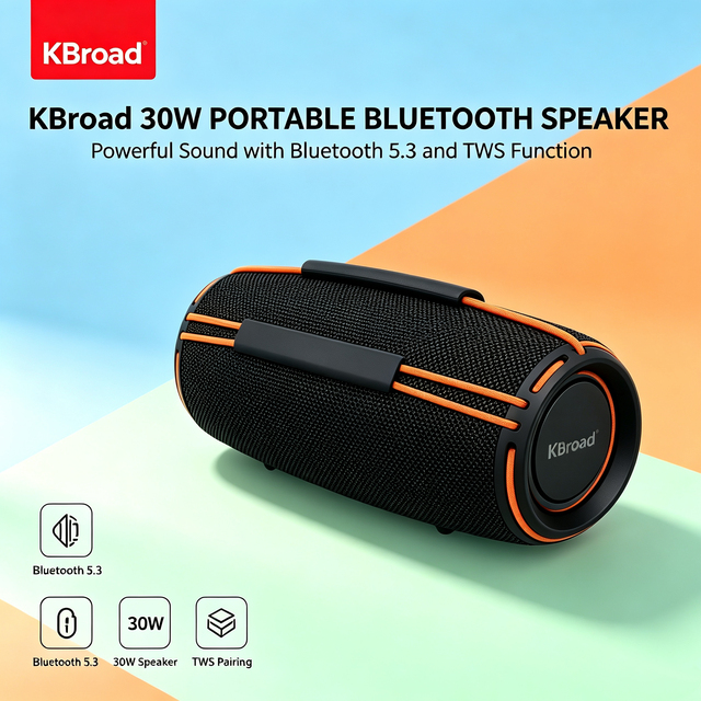30W Portable for 5.3 Wireless Outdoor Speaker IPX5 Waterproof RGB Ambient Light 2000mAh TWS Stereo Support TF USB FM Radio