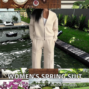 Women's New Fashion European American Style Zipper <b>Cardigan</b> Straight Pants Suit Sets for Autumn Solid 2-in-1 Design - Product Image 2