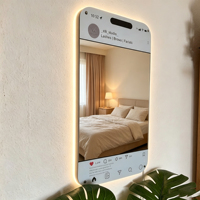 Miroir mural LED en forme de smartphone avec éclairage arrière pour chambre à coucher, salon, dressing, décoration intérieure