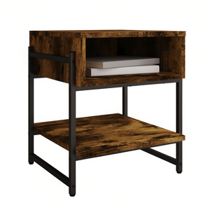 Smoked Oak Engineered Wood Coffee <b>Table</b> With Storage Metal Frame Industrial Style Living Room Furniture - Product Image 1