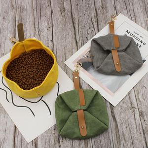 Stocked Waxed Canvas Foldable Pet Portable Water <b>Container</b> Travel Dog <b>Cat</b> Feeding Bowl With Carabiner - Product Image 6